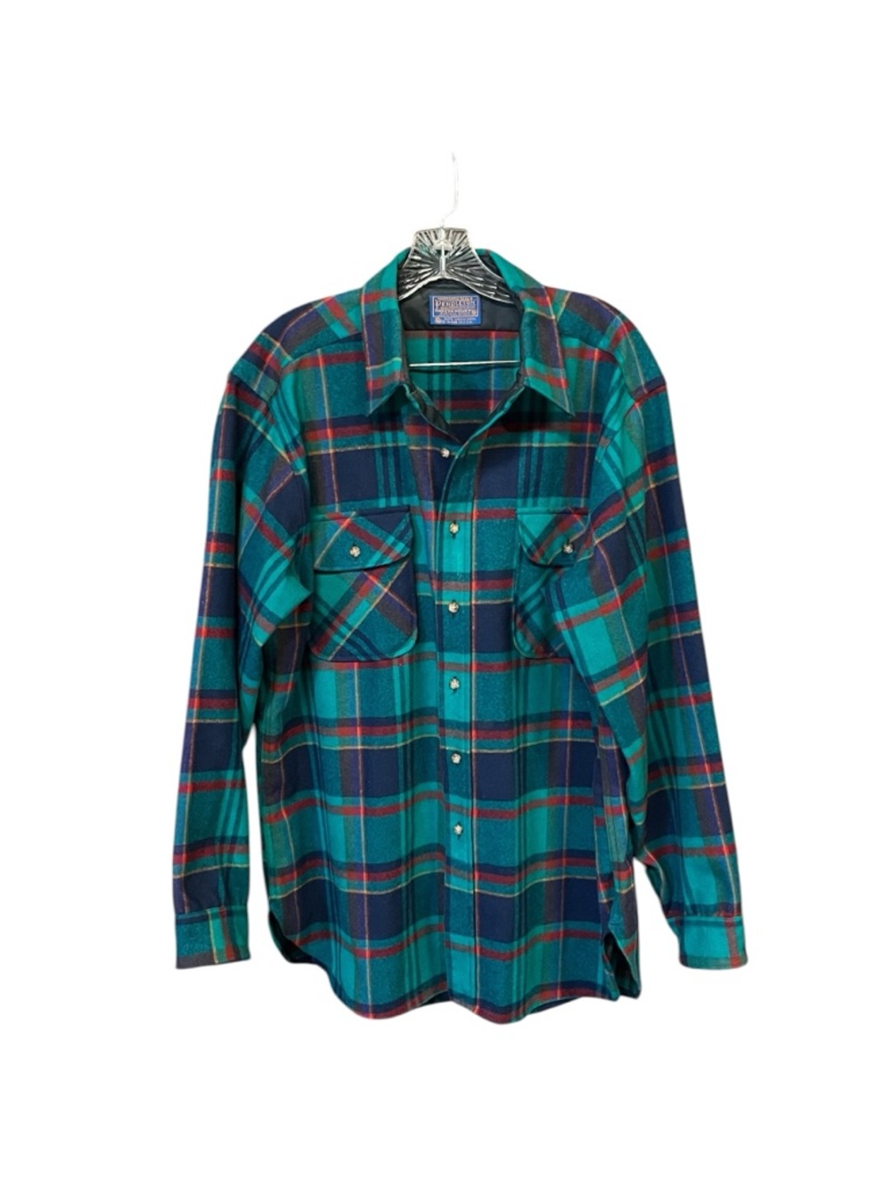 Vintage Pendleton Wool Plaid Button Front Shirt Green purple USA Men’s XL - Picture 10 of 10